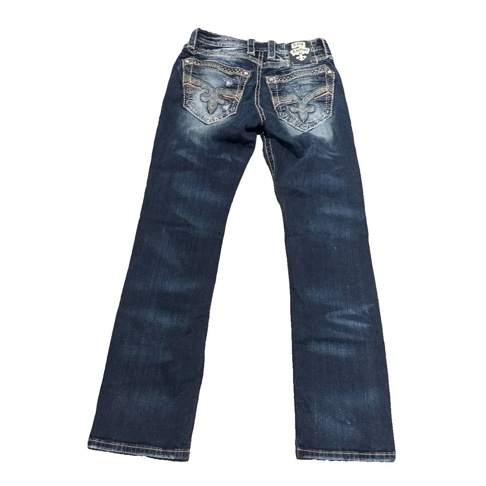 Rock Revival Callix Straight Jeans Mens 30 Blue Dark Wash Denim distressed